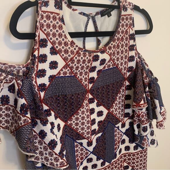 PaperMoon Patterned Cold Shoulder Ruffle Sleeve Mini Dress Large - Picture 4 of 11